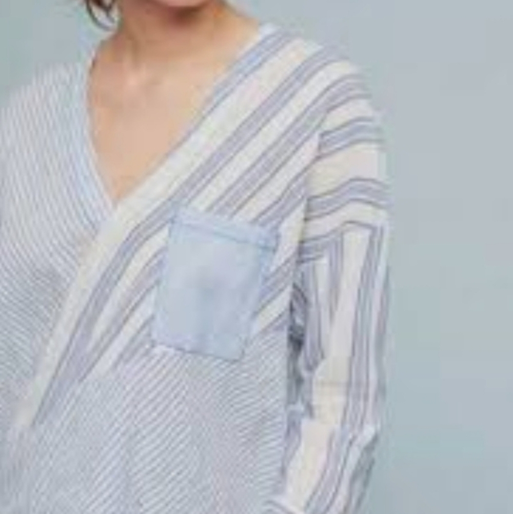 Womens Holding Horses For Anthropologie Striped V-Neck Blouse Sz Xs